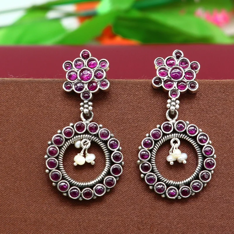 Chic And Stylish Jewelry At Discounted Prices 925 silver customized trendy stud drop dangler round earring with gorgeous red beads and pearl, best gifting earring jewelry s1025