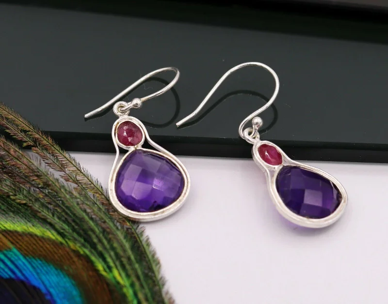Affordable Luxury Jewelry For Every Occasion 925 sterling silver antique style hoops earring drop dangle amethyst stone s305