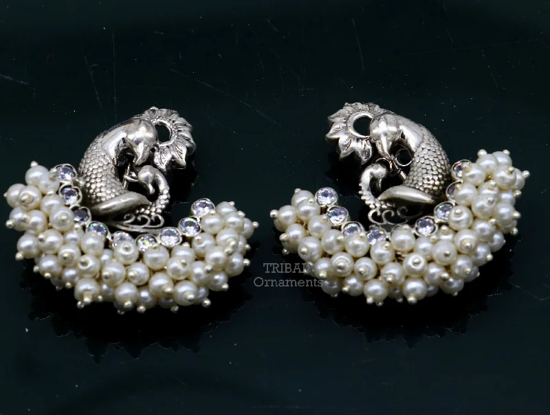 Shine Without Limits – Jewelry Sale Happening Now 925 sterling silver handmade gorgeous peacock design stud earring with gorgeous cut stone and pearl customized earring tribal jewelry s1033