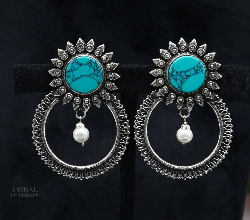Luxury Jewelry At Unbeatable Discounts 925 sterling silver handmade stud earring, stylish turquoise stone chandbali earring, best wedding jewelry brides gifting earrings ear1141