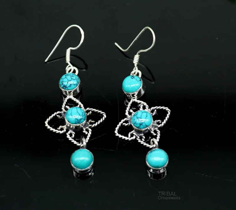 Make Your Outfit Shine With Discounted Jewelry 925 sterling silver hoops earring, gorgeous Blue turquoise stone charm earring excellent gifting brides earring party jewelry s993