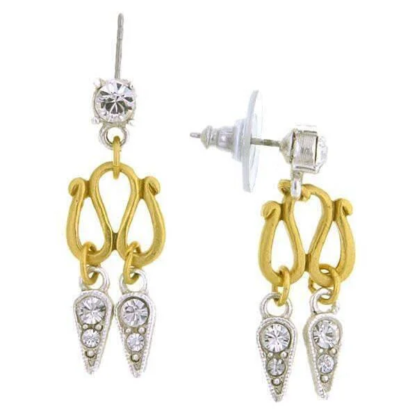 Luxury Jewelry Now At Special Promotional Rates Antiquities Couture Two Tone Crystal 2 Drop Post Earrings