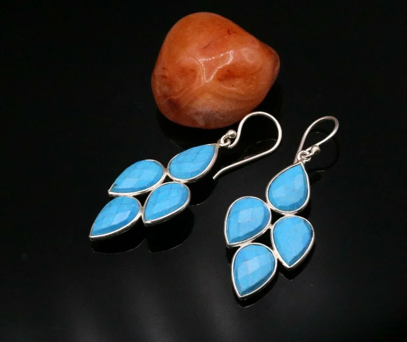 Jewelry Clearance Event – Stock Up Before It's Over Blue turquoise 925 sterling silver handmade drop dangle hoops earrings s122