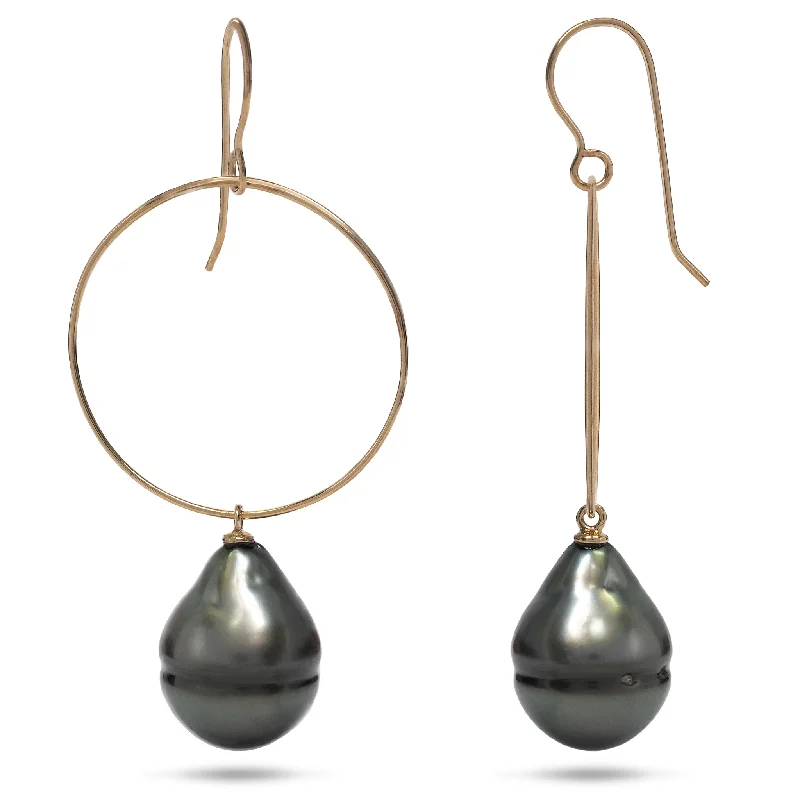 Once-A-Year Jewelry Deals – Shop Before They’Re Gone Circle Tahitian Black Pearl Hoop Earrings in Gold - 12-15mm