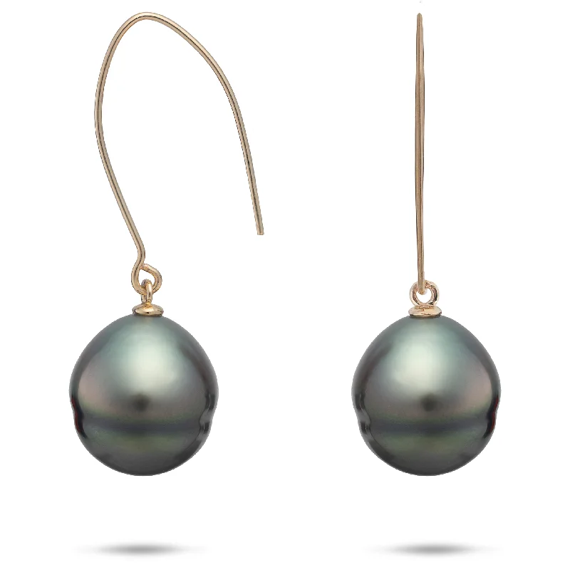 Classic And Modern Jewelry Styles On Sale Circle Tahitian Black Pearl Earrings in Gold - 12-15mm