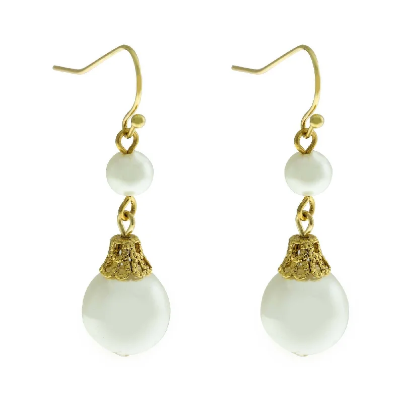 Limited-Time Offer On Elegant Jewelry Pieces 1928 Jewelry Double Faux Pearl Drop Wire Earrings