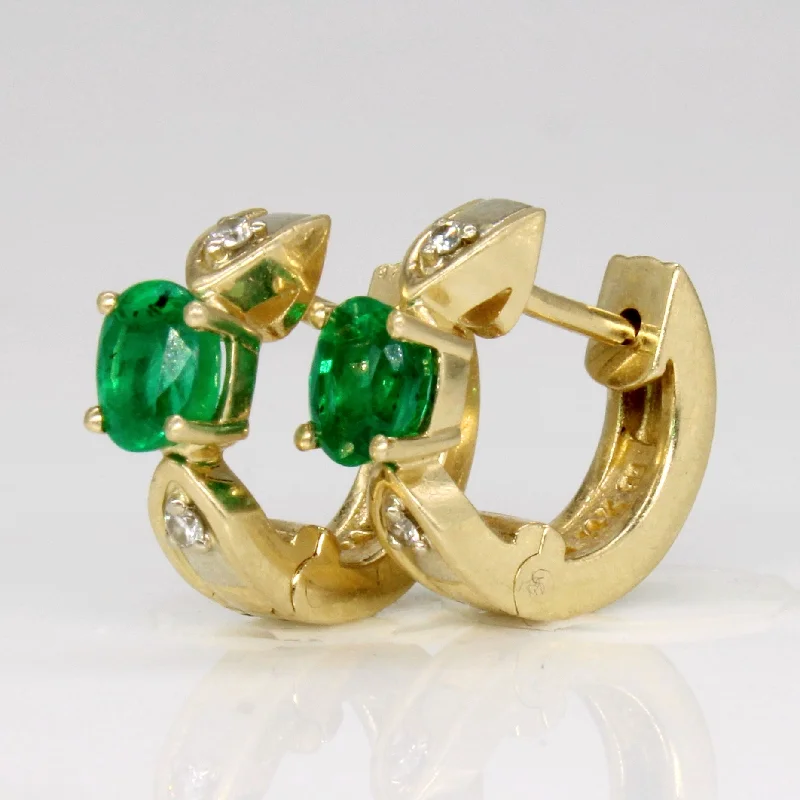 Romantic Heart-Shaped Jewelry For Special Gifts Emerald & Diamond Hoop Earrings | 0.60ctw, 0.04ctw |