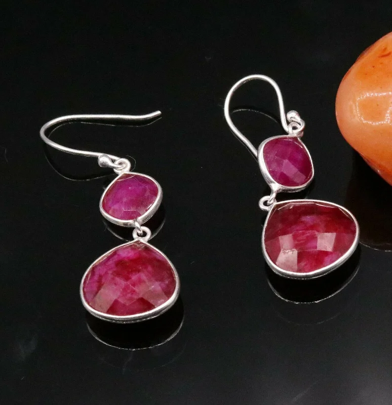 Affordable Elegance – Premium Jewelry At Special Prices fabulous simulated ruby stone 925 sterling silver drop dangle hoops earrings s125