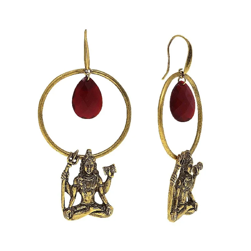 Elegant Rose Gold Jewelry For A Stylish Touch T.R.U. Goddess  Shiva Hoop Earrings With Red Briolette Center