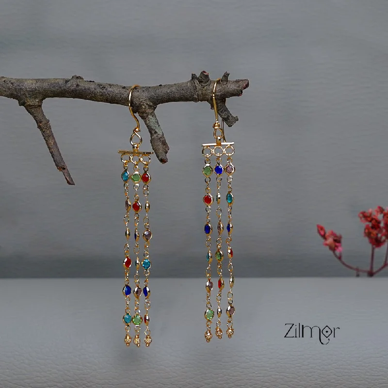 Get Your Favorite Jewelry At The Best Price KT1011152 -Gold tone Dangle Semi Precious Stone Hoop Earrings