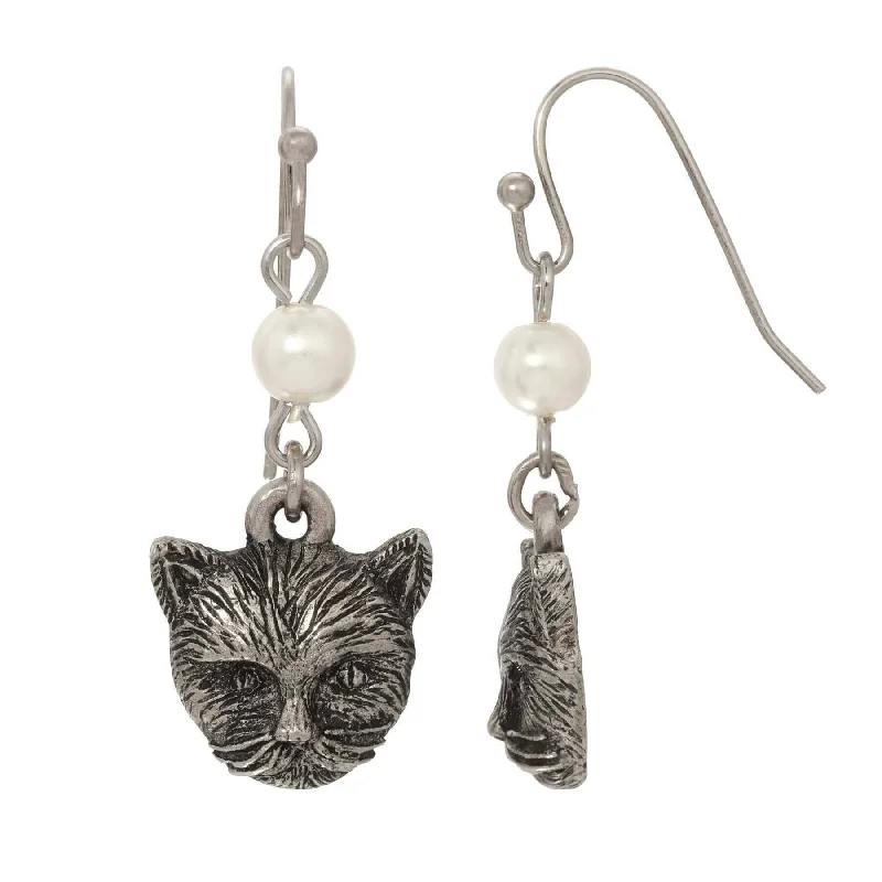 Clearance Sale On High-End Jewelry Collections 1928 Jewelry Faux Pearl Cat Dangling Earrings