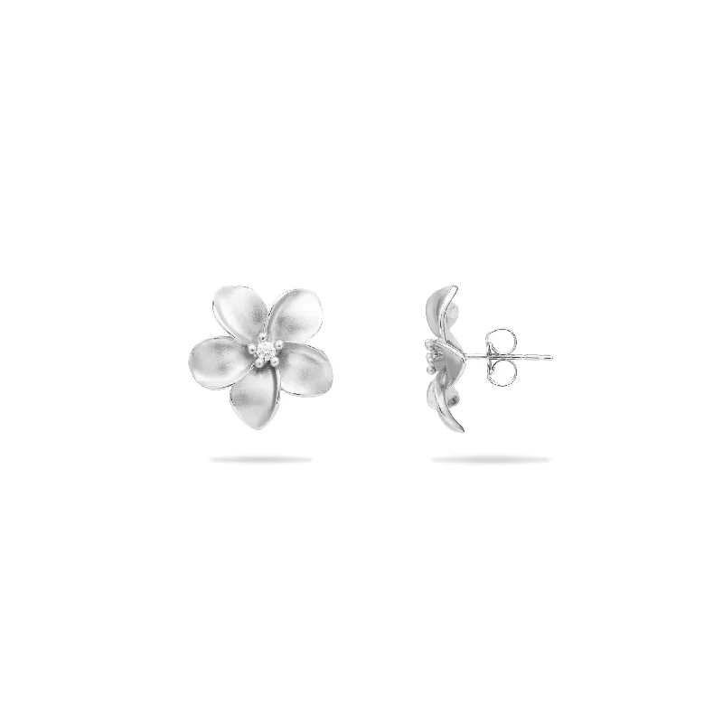 Your Perfect Accessory At The Perfect Price Plumeria Earrings in White Gold with Diamonds - 18mm