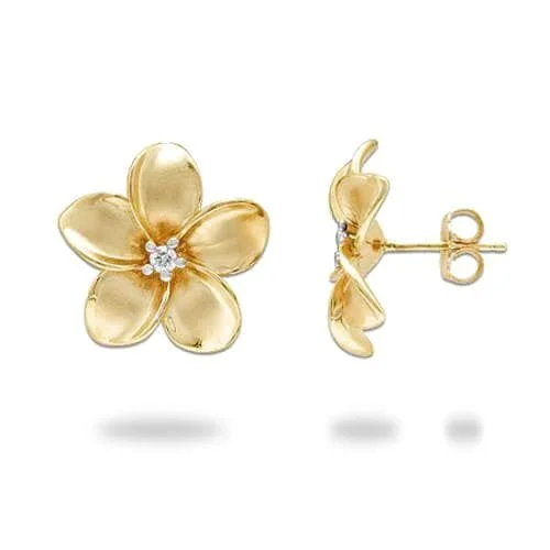 Premium Jewelry At Promotional Prices – Shine Today Plumeria Earrings in Gold with Diamonds - 18mm