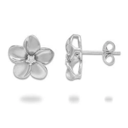 Big Savings On Your Favorite Jewelry Pieces Plumeria Earrings in White Gold with Diamonds - 13mm