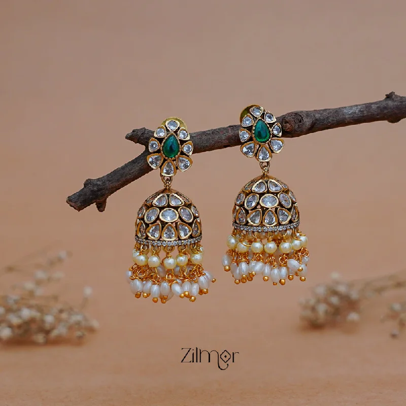 Jewelry Sale Alert – Shop Timeless Elegance Today SN1011219 -Polki Stone Pearl Hanging Jumkha Earrings