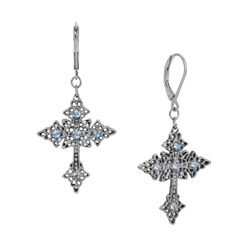 Flash Deals On Fine Jewelry – Shop Before It's Gone Symbols Of Faith Croce Elegante Light Sapphire Crystal Drop Earrings