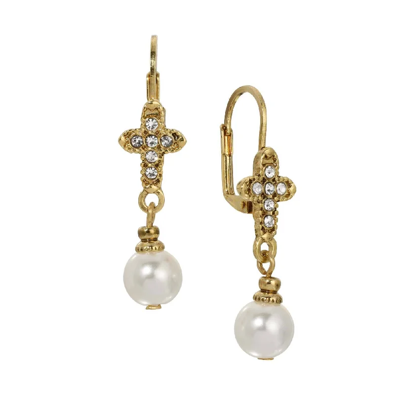 Get The Sparkle You Love At Prices You Adore Symbols Of Faith Crystal Cross Faux Pearl Elegance Dangling Earrings