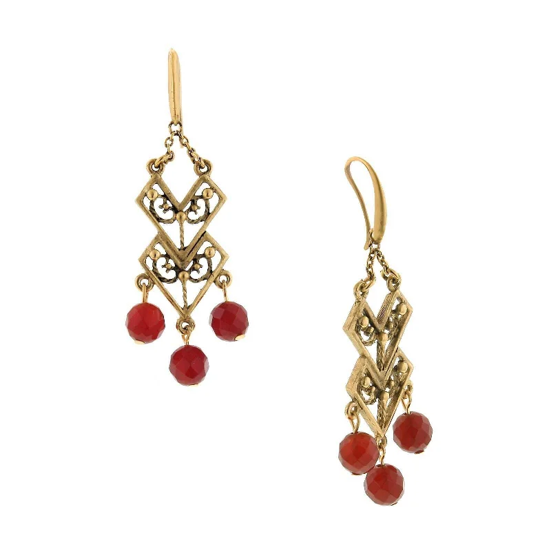 Timeless Elegance Now At Special Discounts T.R.U. Matte Antique Gold Carnelian Chevron Round Faceted Carnelian Bead Dangling Earrings