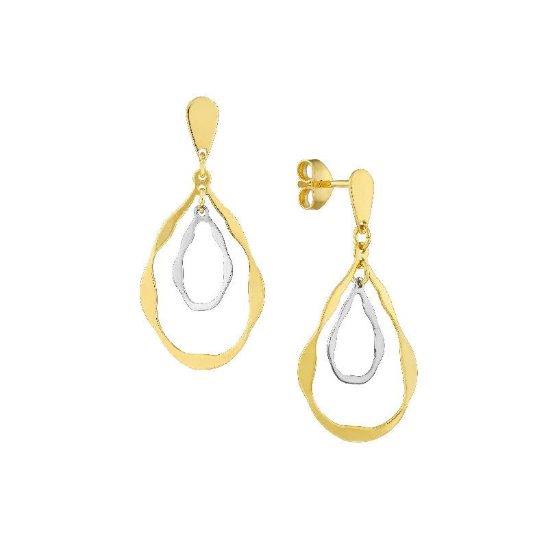 Exclusive Jewelry Offers – Shine For Less Two-Tone Stamped Double Teardrop Dangle Earrings