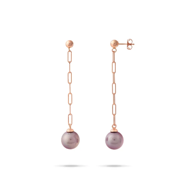 Fine Jewelry, Limited-Time Offers Available Ultraviolet Freshwater Pearl Paperclip Chain Earrings in Rose Gold - 9-10mm