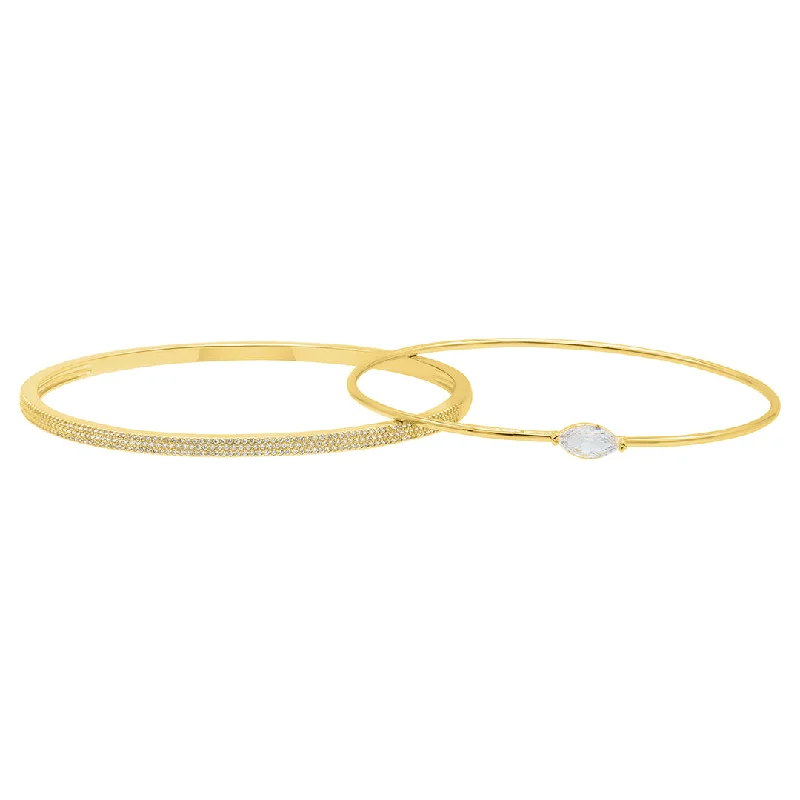 Breathtaking Jewelry At Limited-Time Savings 14k Gold Plated Marquis and Pave Stacking Bangle Bracelet Set