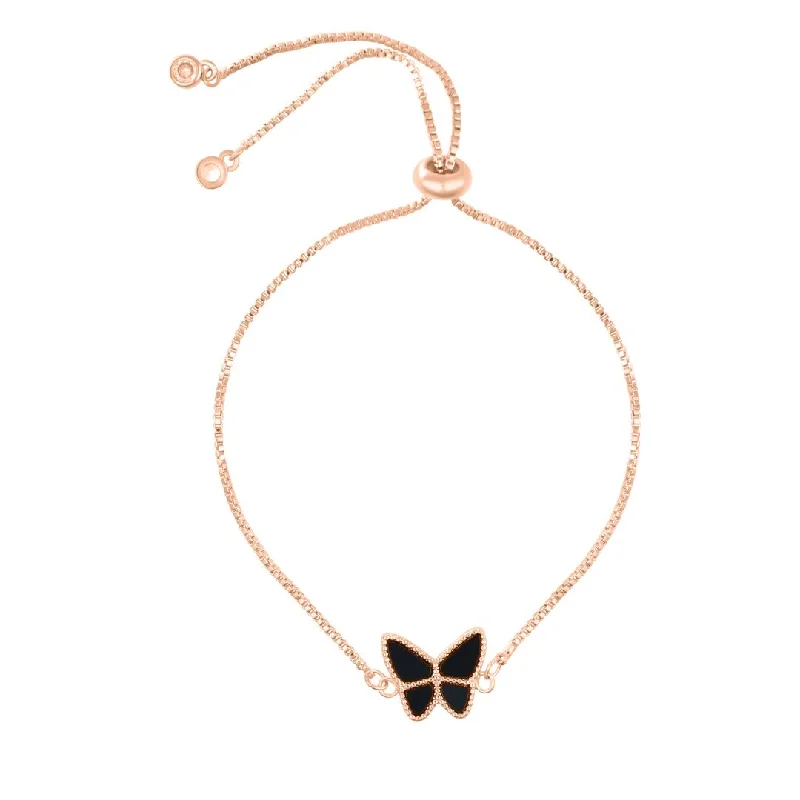 Your Perfect Accessory Now At The Best Price 14k Rose Gold Plated Black Butterfly Bolo Bracelet