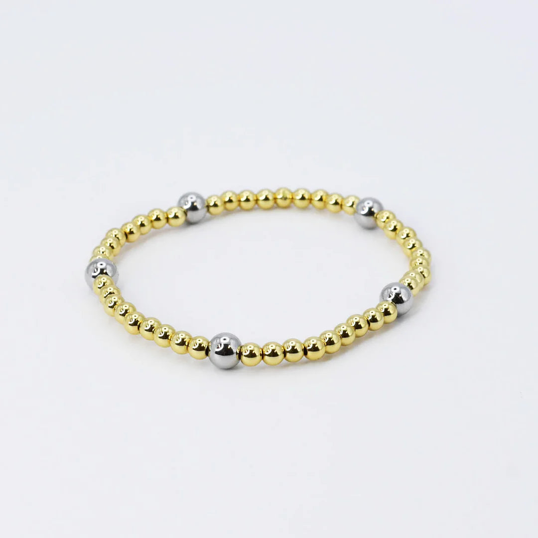 Discounted Jewelry For A Glamorous Look Gold Beaded Silver Accent Ball Bracelet by Treasure Jewels