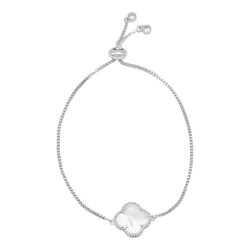 Seasonal Jewelry Deals – Elevate Your Style Adjustable Bolo White Mother of Pearl Flower Bracelet silver gold