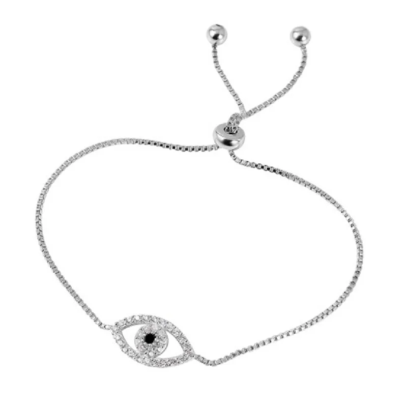 Luxury Jewelry At Unbeatable Discounts Rhodium Plated Adjustable Evil Eye Bolo Bracelet