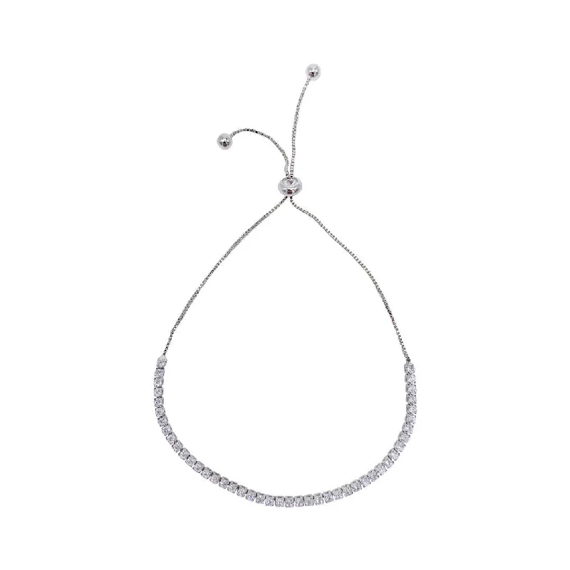 Limited-Time Offer On Elegant Jewelry Pieces Rhodium Plated Adjustable Tennis Bolo Bracelet