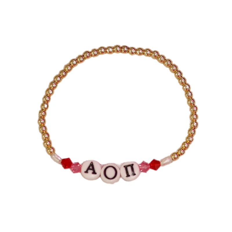 Chic And Stylish Jewelry At Discounted Prices bara Boheme | "ALPHA OMICRON PI" Sorority Greek Letter Ball Beaded Bracelet