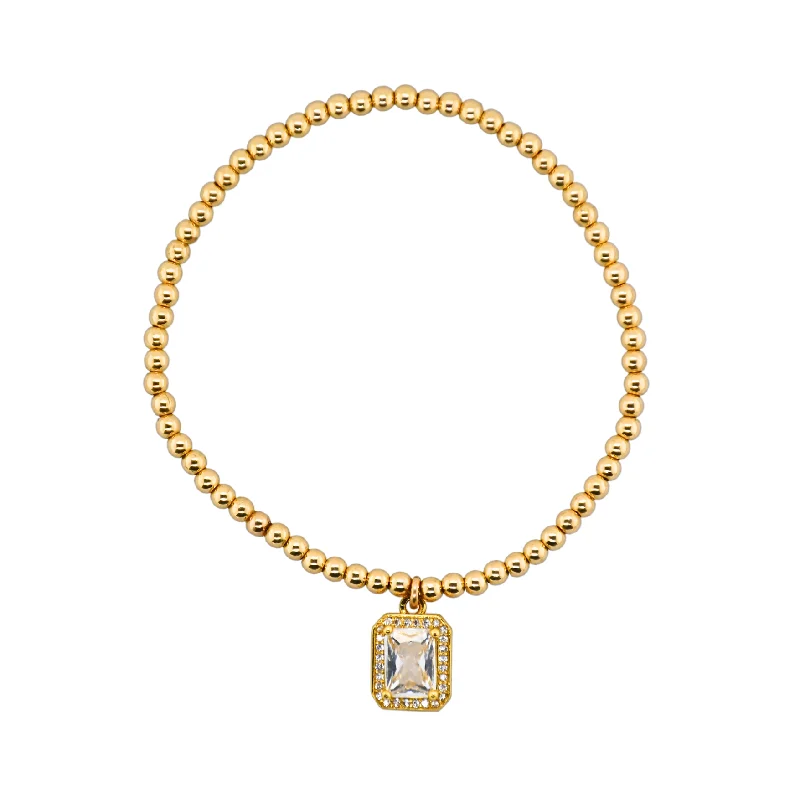 Shop Modern Jewelry Collections With Exclusive Discounts "BAGUETTE CLEAR" Gold Plated Charm with 14K Gold Filled beads Bracelet