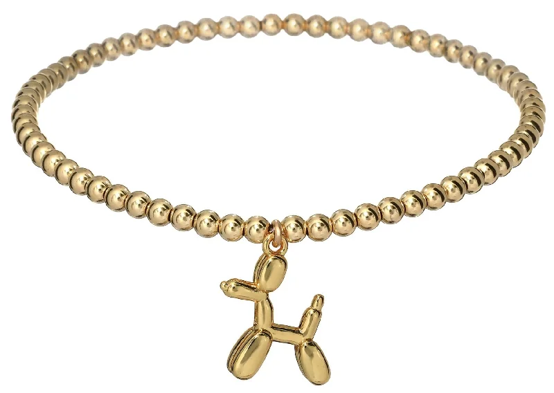 Handcrafted Jewelry Sale – Unique Designs At Low Prices "BALLOON DOG" Gold Plated Charm with 14K Gold Filled beads Bracelet