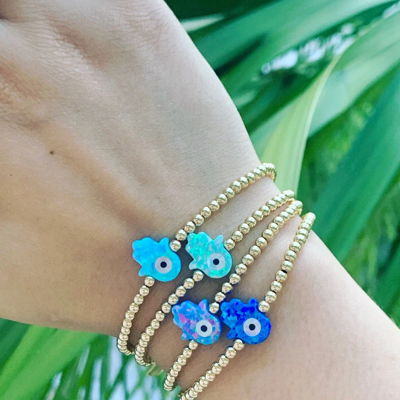 Premium Jewelry At Promotional Prices – Shine Today bara boheme | Hamsa Evil Eye Opal Charm Bracelet