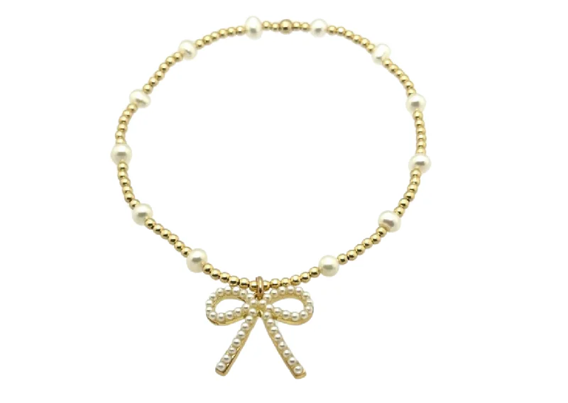 Upgrade Your Jewelry Collection For Less "BARA + FWP BOW" Charm Gold Filled & Pearl Beaded Bracelet