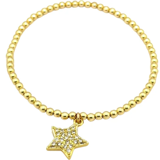 Affordable Luxury Jewelry For Every Occasion "BIG STAR" CZ Charm Gold Filled Ball Beaded Bracelet