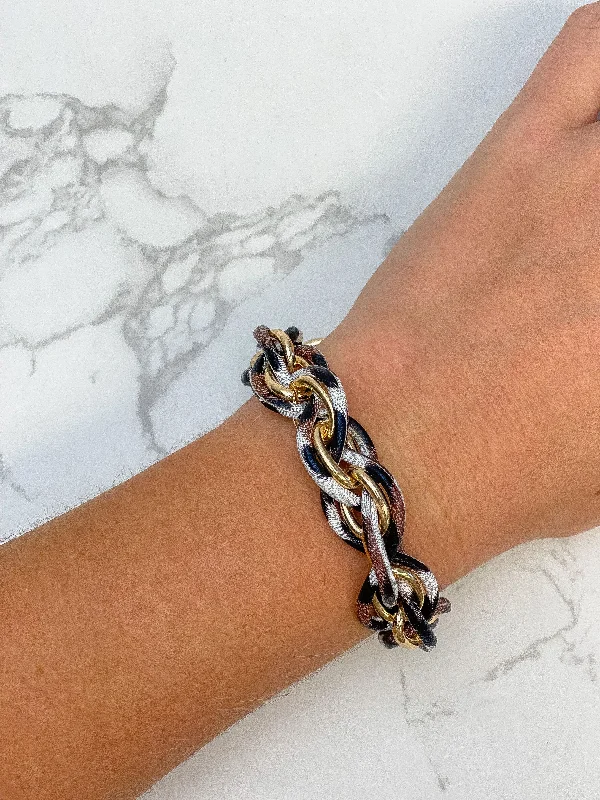 Luxury Jewelry Now At Special Promotional Rates Black & White Marbled Gold Chain Link Bracelet