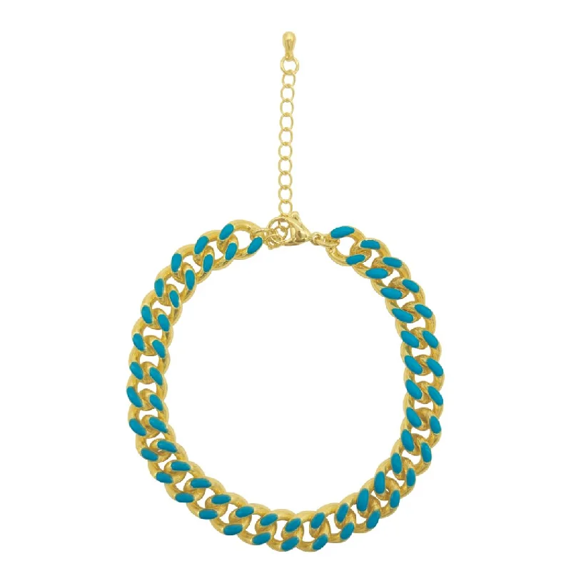 Unique Jewelry For Less – Shop The Sale Now 14k Gold Plated Blue Enamel Curb Chain