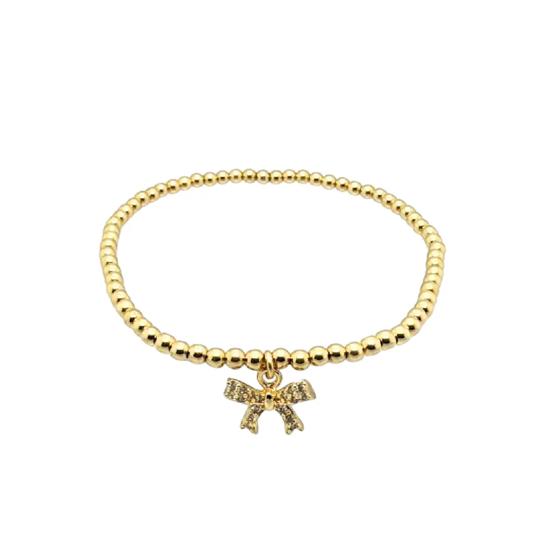 Must-Have Jewelry At Unbelievable Discounts "BOW DREAM" Charm on 3MM Gold Filled Ball Beaded Bracelet