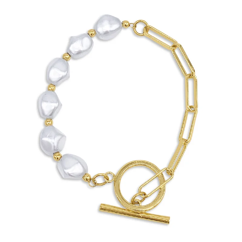 Exclusive Jewelry Offers – Shine For Less 14k Gold Plated Chain Toggle Pearl Bracelet