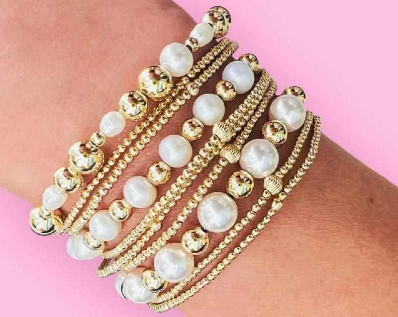 Exclusive Online Discounts On Stylish Jewelry "CLASSIC" Gold Filled & Pearls Beaded Bracelets Stack