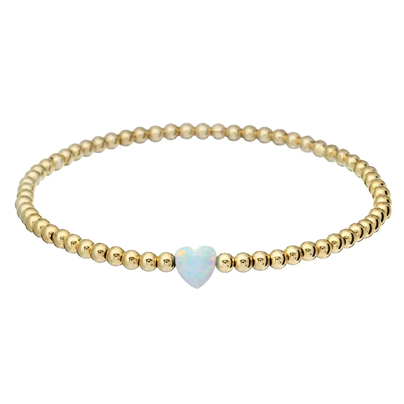 Elegant Jewelry, Exclusive Prices – Shop Now "SINGLE OPAL HEART" Medium Charm and Gold Filled Ball Beaded Bracelet