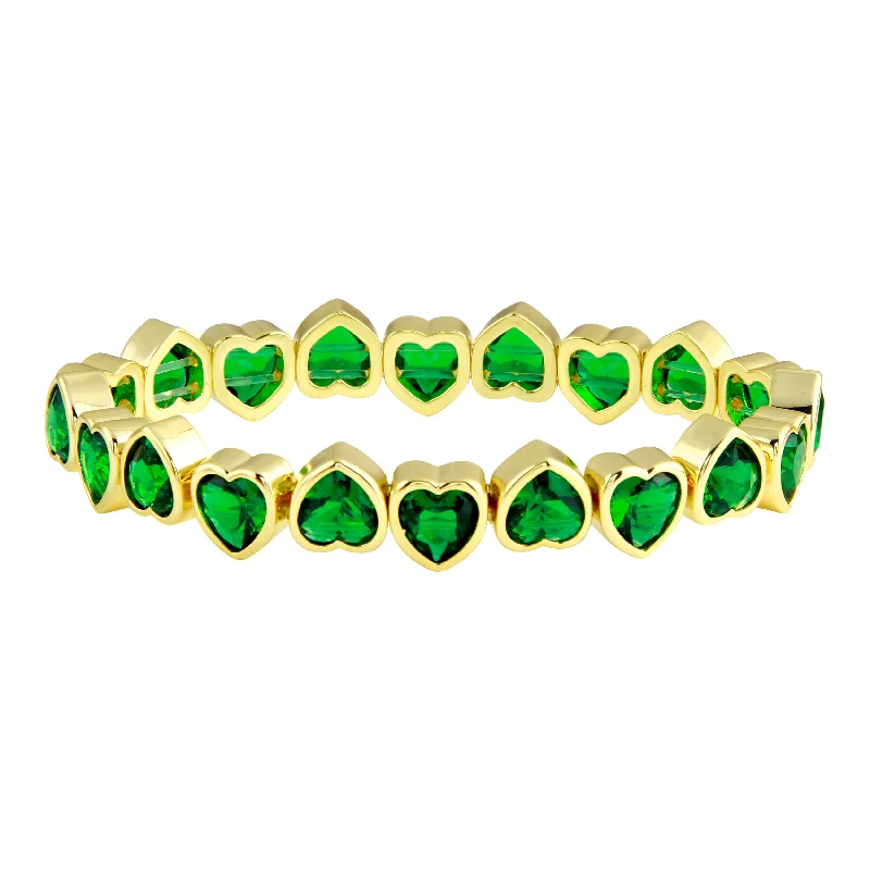 Clearance Sale On High-End Jewelry Collections Emerald Stretchy Bezel Heart Bracelet