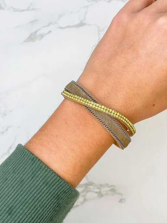 Versatile Layering Jewelry For Effortless Chic Glitzy Citrine & Textured Magnetic Bracelet