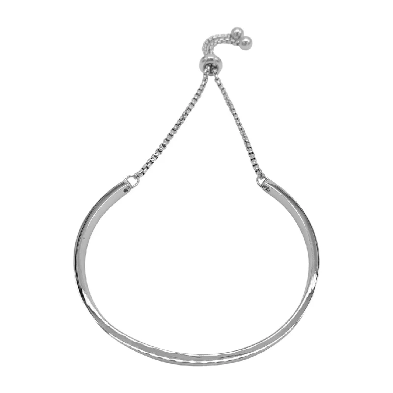 Trending Jewelry Styles Now At Limited-Time Discounts Tarnish Resistant Rhodium Plated Curved Bar Slider Bracelet