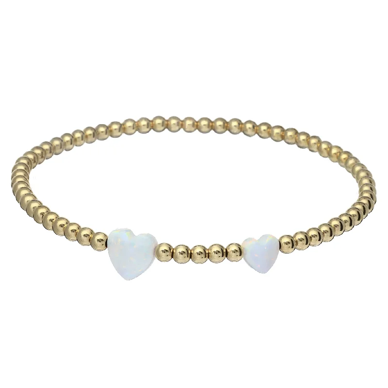 Buy More, Save More – Special Jewelry Discounts "DOUBLE OPAL HEART" Charm and Gold Filled Ball Beaded Bracelet