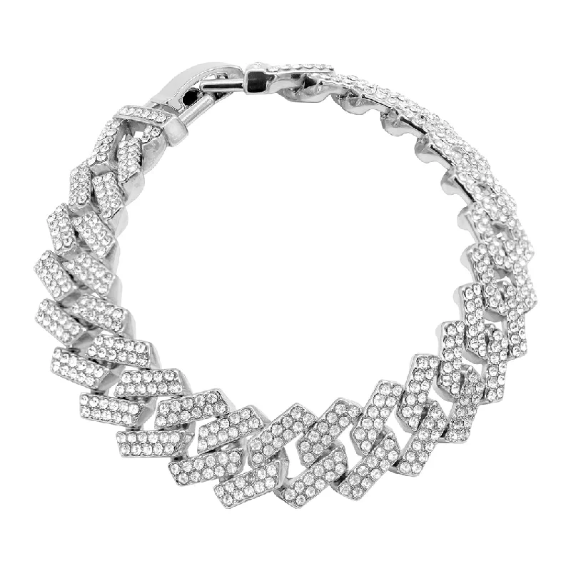 Trending Jewelry Styles Now At Limited-Time Discounts Rhodium Plated Edgy Cuban Crystal Chain Bracelet