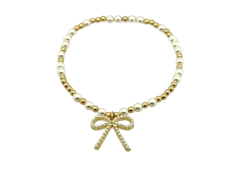 Affordable Elegance – Special Jewelry Sale Now Live "EMMA + FWP BOW" Charm Gold Filled & Pearl Beaded Bracelet