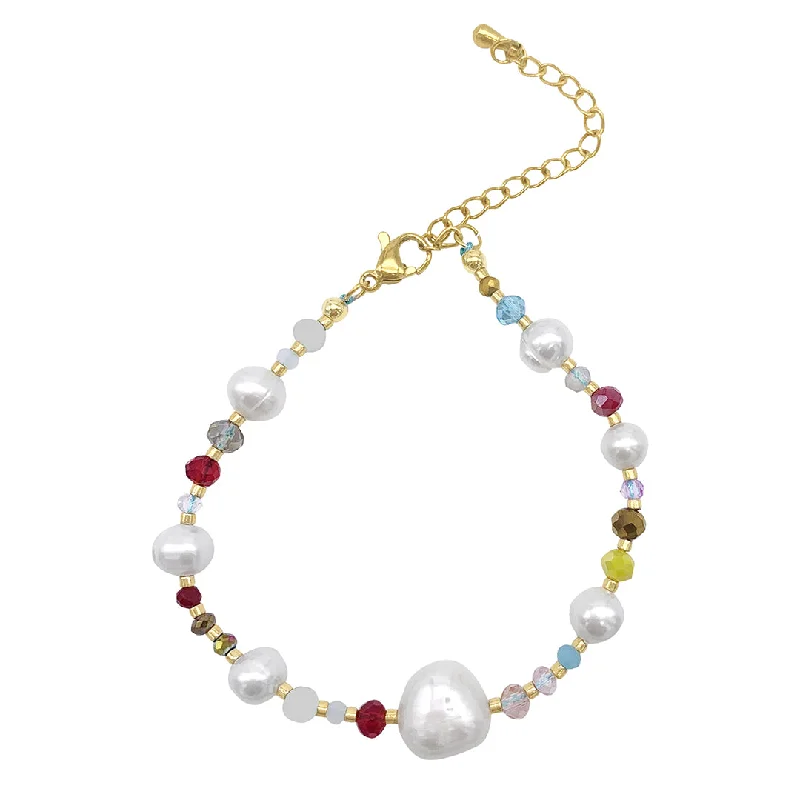 Huge Savings On Timeless Jewelry Collections 14k Gold Plated Freshwater Pearl and Color Mix Beaded Bracelet