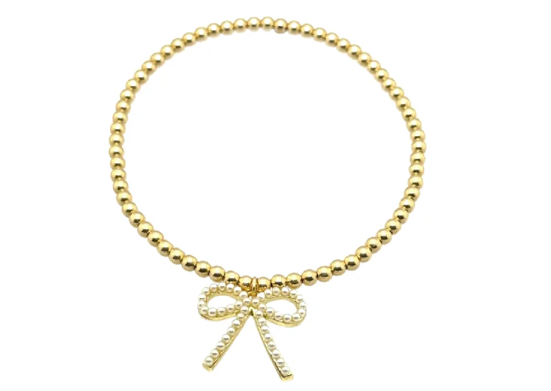 Best Jewelry Sale Prices – Limited-Time Offer "FWP BOW" Charm Gold Filled & Pearl Beaded Bracelet